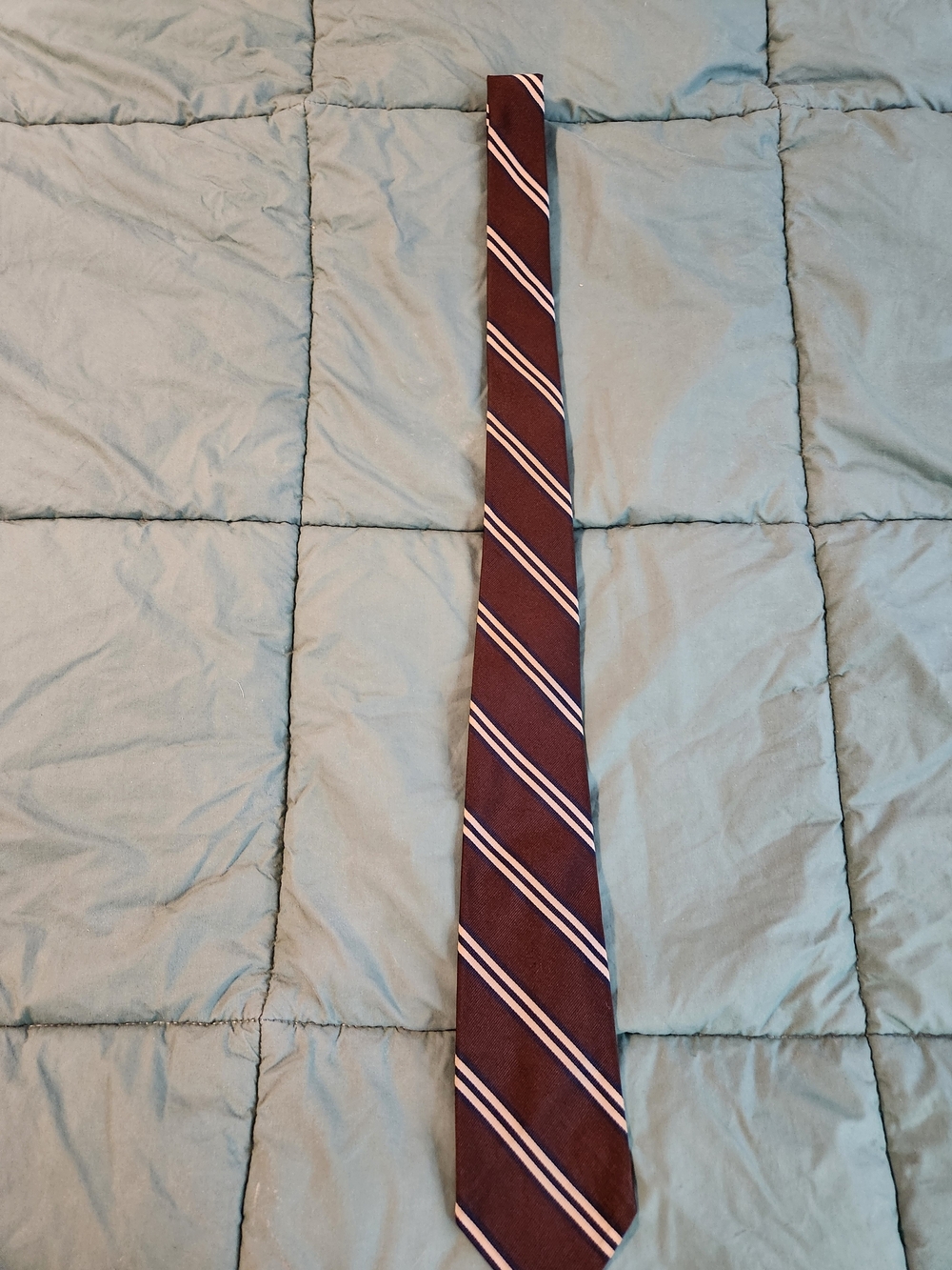 Brooks Brothers Burgundy Striped Silk Tie with White and Navy Accents